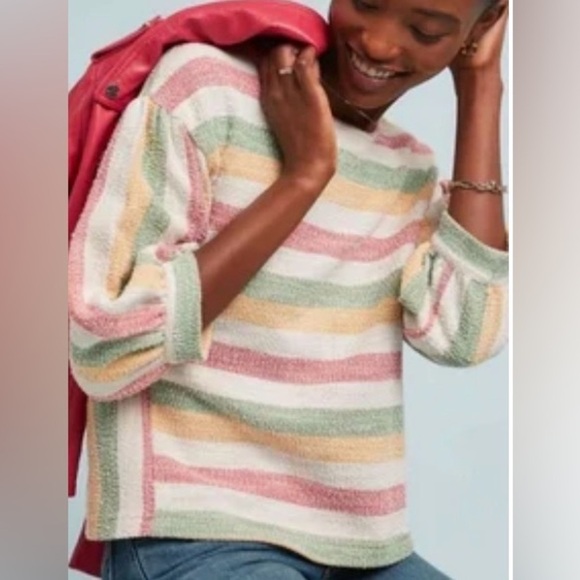 Current Air by Anthropologie Abilene Striped Boxy Balloon Sleeve Top XS - Picture 2 of 6